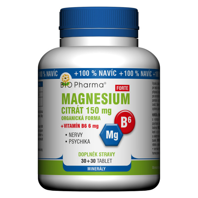 E-shop BIO PHARMA Magnesium citrát Forte 150 mg + Vitamín B6 30+30 tablet