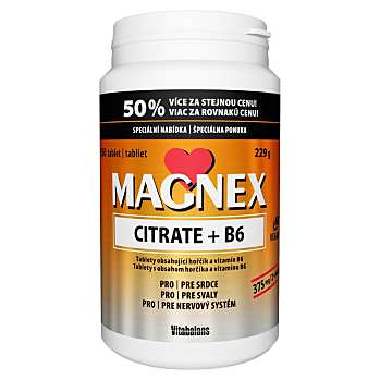MAGNEX Citrate 375 mg a vitamin B6 100+50 tablet VÝHODNÉ balení (Na energii, při únavě) - Vícesložkové