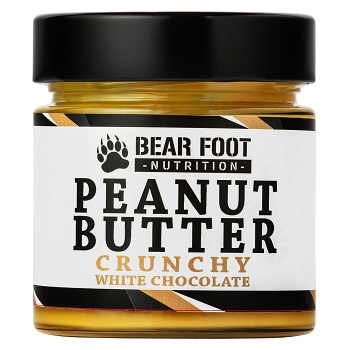 BEAR FOOT Peanut Butter, arašídový krém s bílou čokoládou a kousky arašídů, 250 g, expirace
