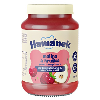 HAMÁNEK Malina a hruška 6m+ 180 g (Ovocné přesnídávky)
