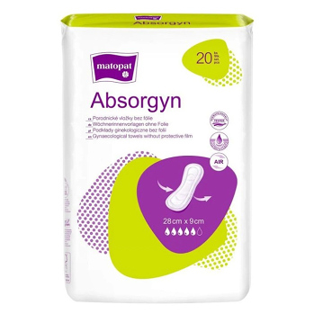 MATOPAT Absorgyn porodnické vložky bez fólie 28 x 9 cm 20 kusů (Vložky po porodu) - Porodnické