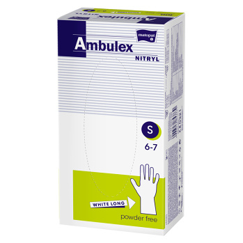 MATOPAT Ambulex Nitrylové rukavice nepudrované, prodloužené, bílé vel. S 100 ks
