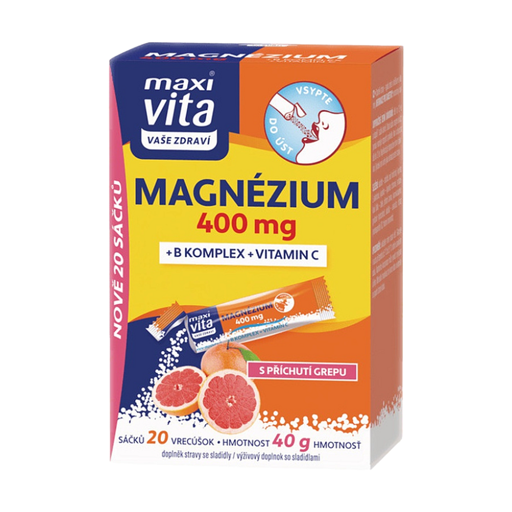 Maxi Vita Magnézium 400 mg + B komplex + vitamin C, 20 sáčků
