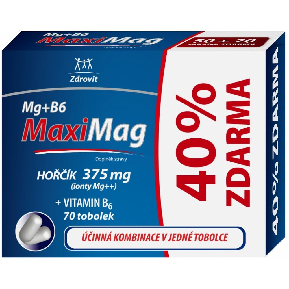 E-shop ZDROVIT MaxiMag hořčík 375 mg + vitamín B6 70 tobolek 40% ZDARMA