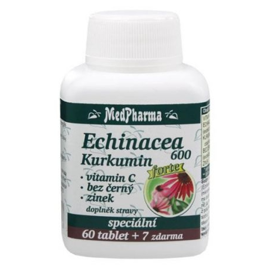 MEDPHARMA Echinacea 600 Forte + kurkumin + vitamin C + bez černý + zinek 67 tablet