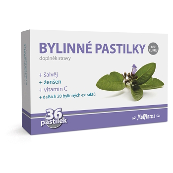 MEDPHARMA Bylinné pastilky bez cukru šalvěj 36 ks (Bylinné doplňky stravy) - Vícesložkové