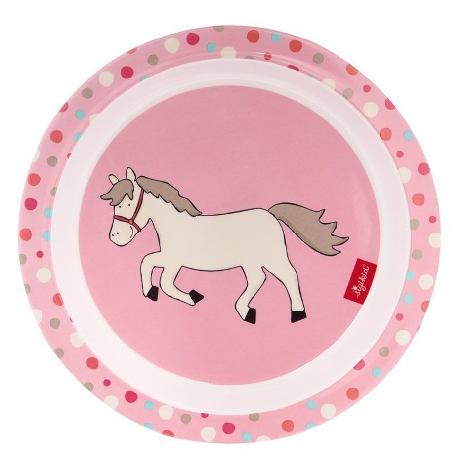 Levně SIGIKID Melamin baby talířek Hoppe Dot kůň se silikonem 21,5 cm