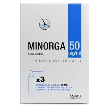 MINORGA 50mg/ml kožní roztok 3 x 60 ml (Na vypadávání a růst vlasů) - Jednodruhové