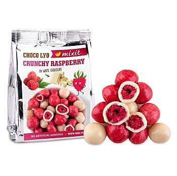 MIXIT Křupavé maliny v čokoládě do kapsy 70 g (Sušené maliny) - Vícesložkové, Lyofilizované