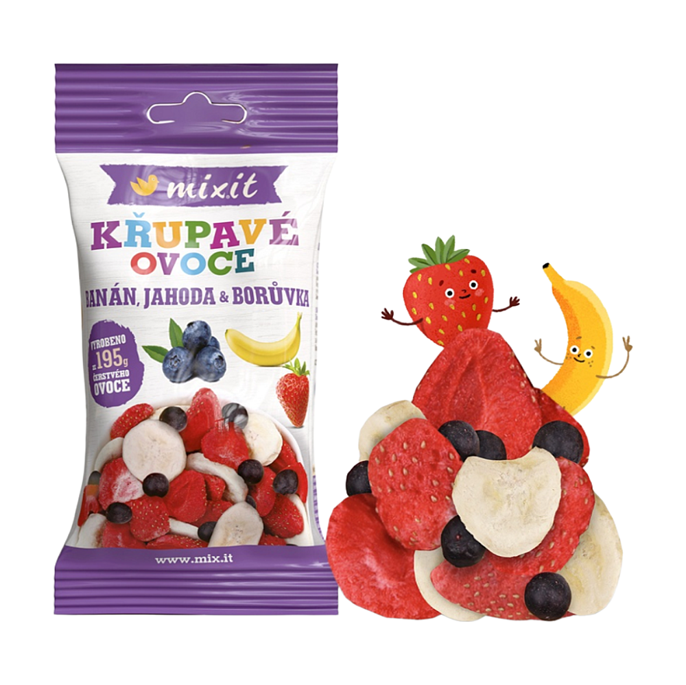 MIXIT Křupavé ovoce do kapsy křupavý banán jahoda borůvka 23 g