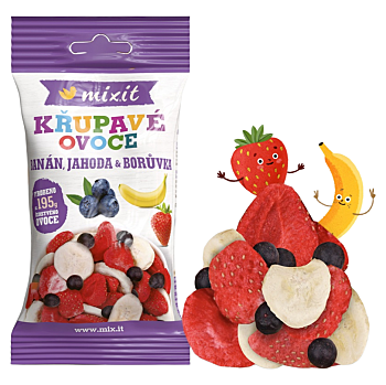 MIXIT Křupavé ovoce do kapsy křupavý banán jahoda borůvka 23 g (Různorodé ovoce) - Lyofilizované