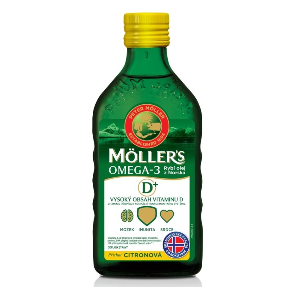 Levně MÖLLER´S Omega 3 D+ olej z tresčích jater s citronovou příchutí 250 ml