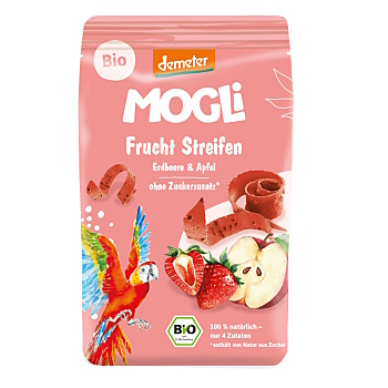 MOGLI Ovocné pásky s chia semínky a psylliem jahoda a jablko BIO 25 g (Ovocné plátky) - BIO