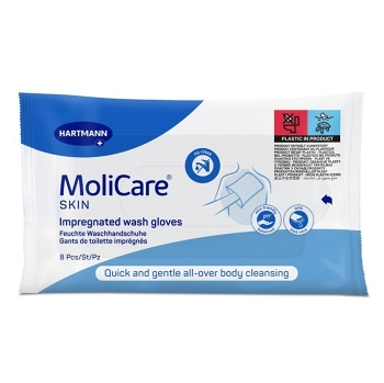 MOLICARE Skin napuštěné mycí žínky 8 kusů (Inkontinenční kosmetika a pomůcky) - Čistící