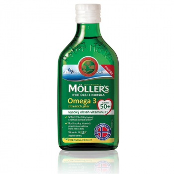 MÖLLERS Omega 3 50+ olej z tresčích jater s citronovou příchutí 250 ml