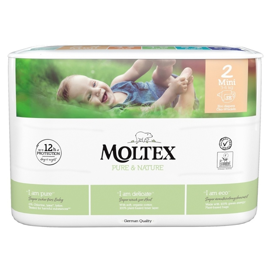 Levně MOLTEX Pure & Nature Mini 3-6 kg 38 kusů