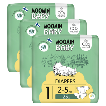 MOOMIN BABY 1 Eko plenky měsíční balení newborn 2–5 kg 75 ks (Plenky 1 (2 - 5 kg)) - Ekologické