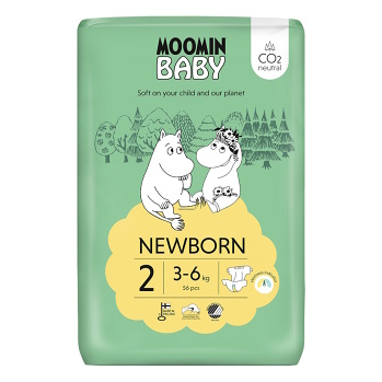 MOOMIN BABY 2 Eko pleny Newborn 3–6 kg 56 ks (Plenky 2 (3 - 6 kg)) - Ekologické