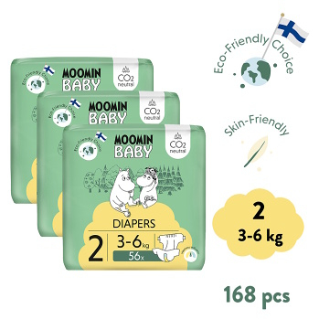 MOOMIN BABY 2 Eko plenky měsíční balení newborn 3–6 kg 168 ks (Plenky 2 (3 - 6 kg)) - Ekologické