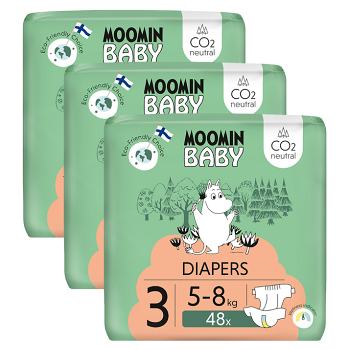 MOOMIN Baby 3 eko pleny měsíční balení midi 5-8 kg 144 kusů (Plenky 3 (4 - 10 kg)) - Ekologické