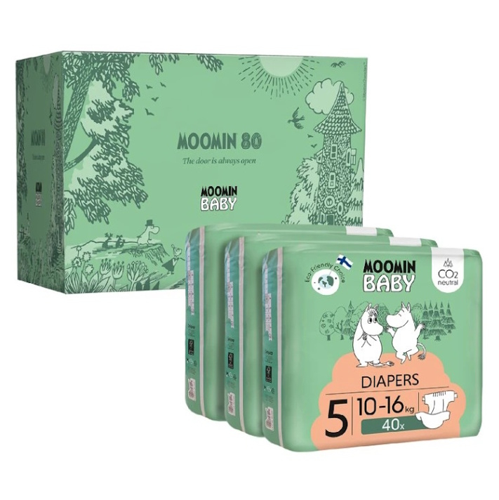 MOOMIN Baby 5 eko pleny jubilejní dárkový box maxi 10–16 kg 120 kusů