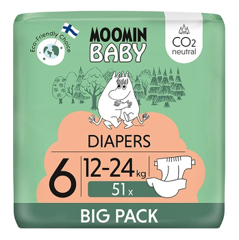 MOOMIN BABY 6 Eko plenky maxi 12-24 kg 51 kusů (Plenky 6 (15 a více kg)) - Hypoalergenní, Ekologické