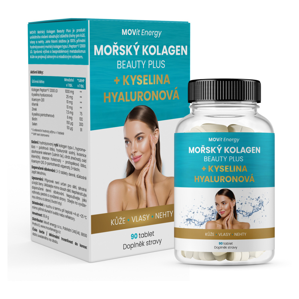 MOVIT ENERGY Mořský kolagen beauty plus + Kyselina hyaluronová 90 tablet