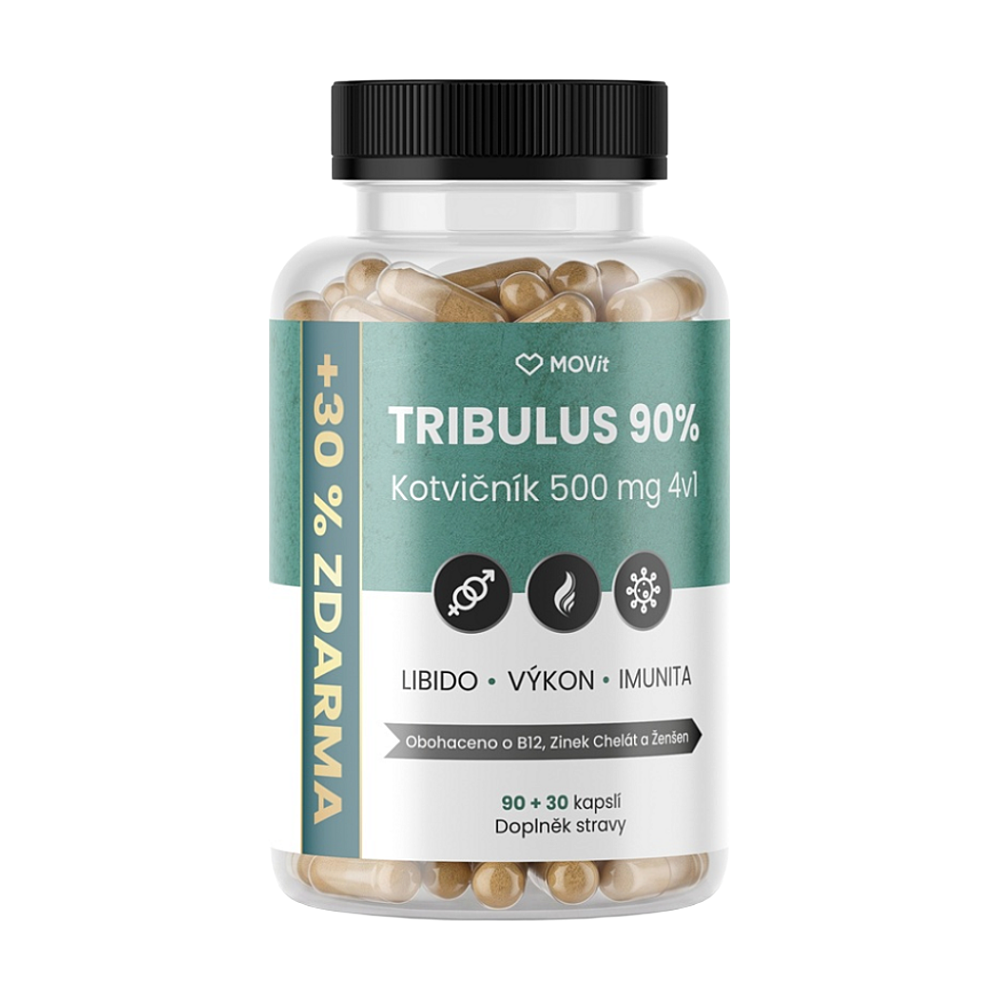 MOVIT ENERGY Tribulus 90% Kotvičník 500 mg 4v1, 90 + 30 kapslí