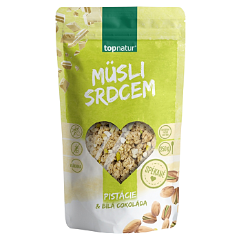 TOPNATUR Müsli srdcem pistácie a bílá čokoláda 250 g (Müsli směsi) - Neovocné, Pečené, Vícesložkové, Sladké