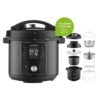 CONCEPT CK8000 Cookery multifunkční tlakový hrnec s air fry poklicí (Tlakové hrnce) - Digitální, Elektrické, Svítící, Časovač, Nastavitelný tlak