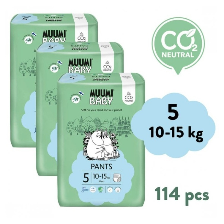 E-shop MUUMI BABY Walkers 5 Maxi+ 10-15 kg měsíční balení kalhotkových eko plen 114 ks