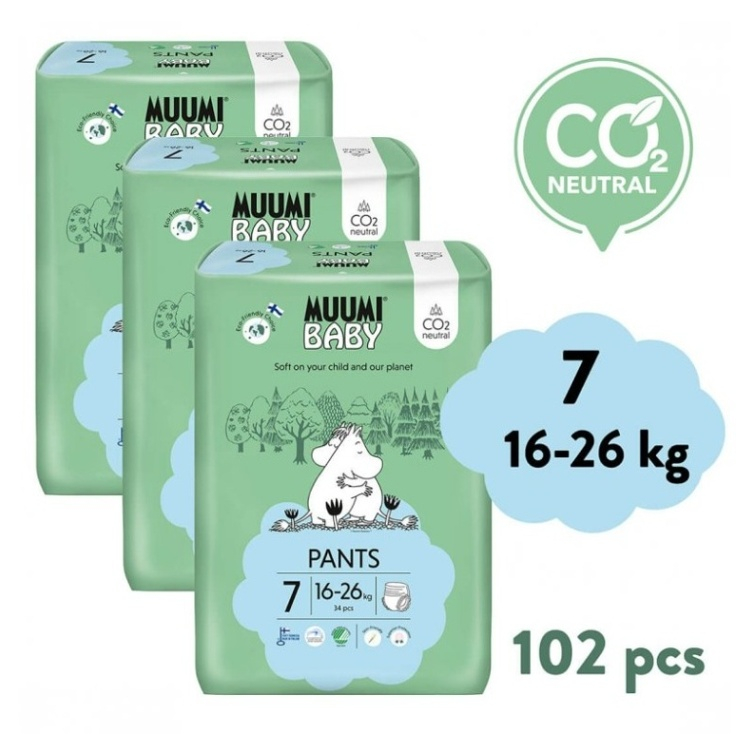 E-shop MUUMI BABY Walkers 7 XL 16-26 kg měsíční balení kalhotkových eko plen 102 ks