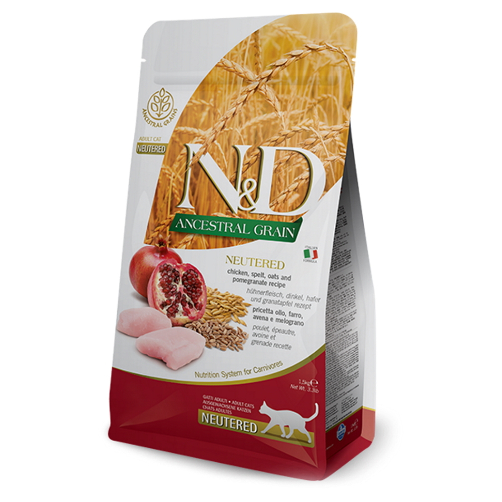 E-shop N&D Ancestral Grain Neutered Chicken & Pomegranate pro kočky 1,5 kg