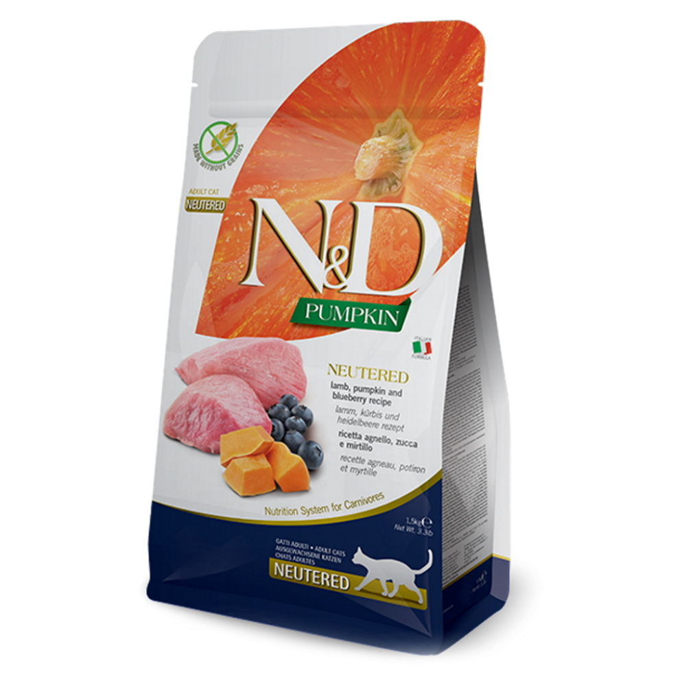 E-shop N&D Pumpkin Neutered Lamb & Blueberry pro kočky 1,5 kg