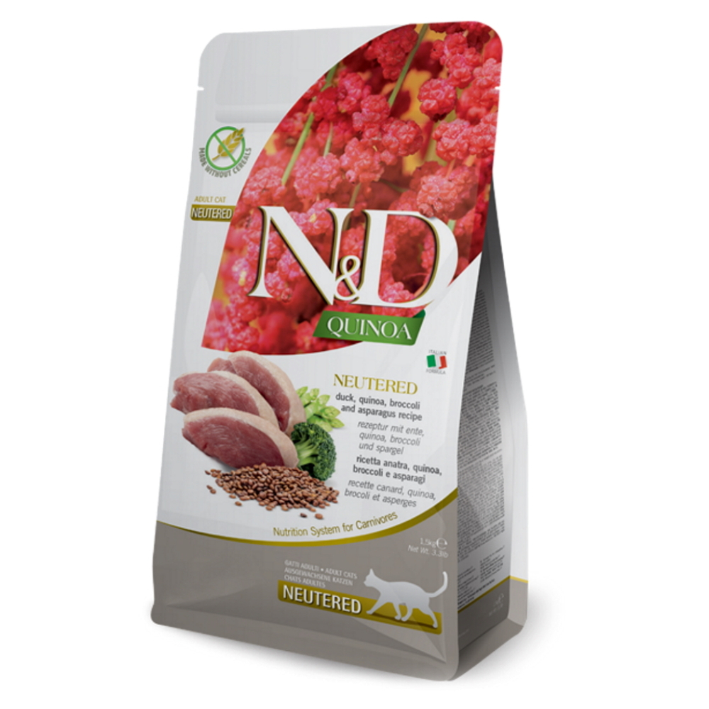 Levně N&D Quinoa Neutered Duck & Broccoli & Asparagus pro kočky 1,5 kg