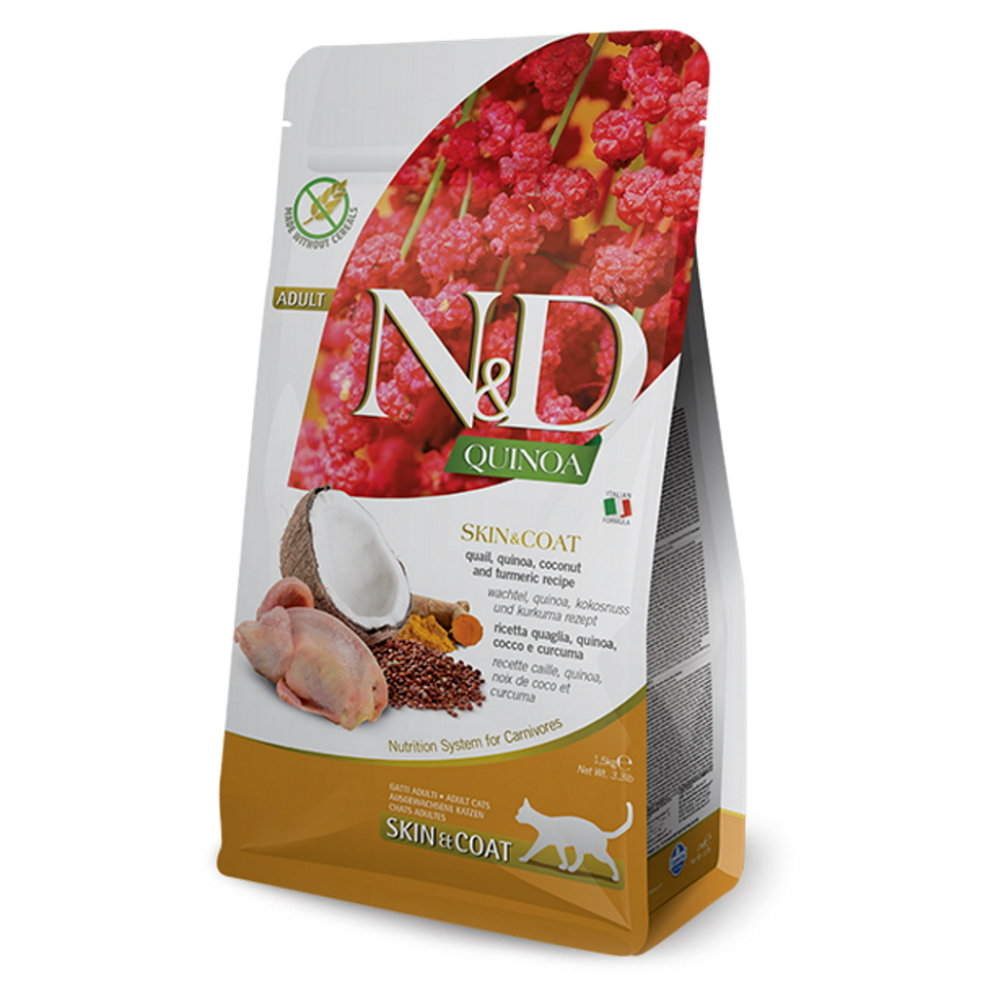 E-shop N&D Quinoa Skin & Coat Quail & Coconut pro kočky 1,5 kg