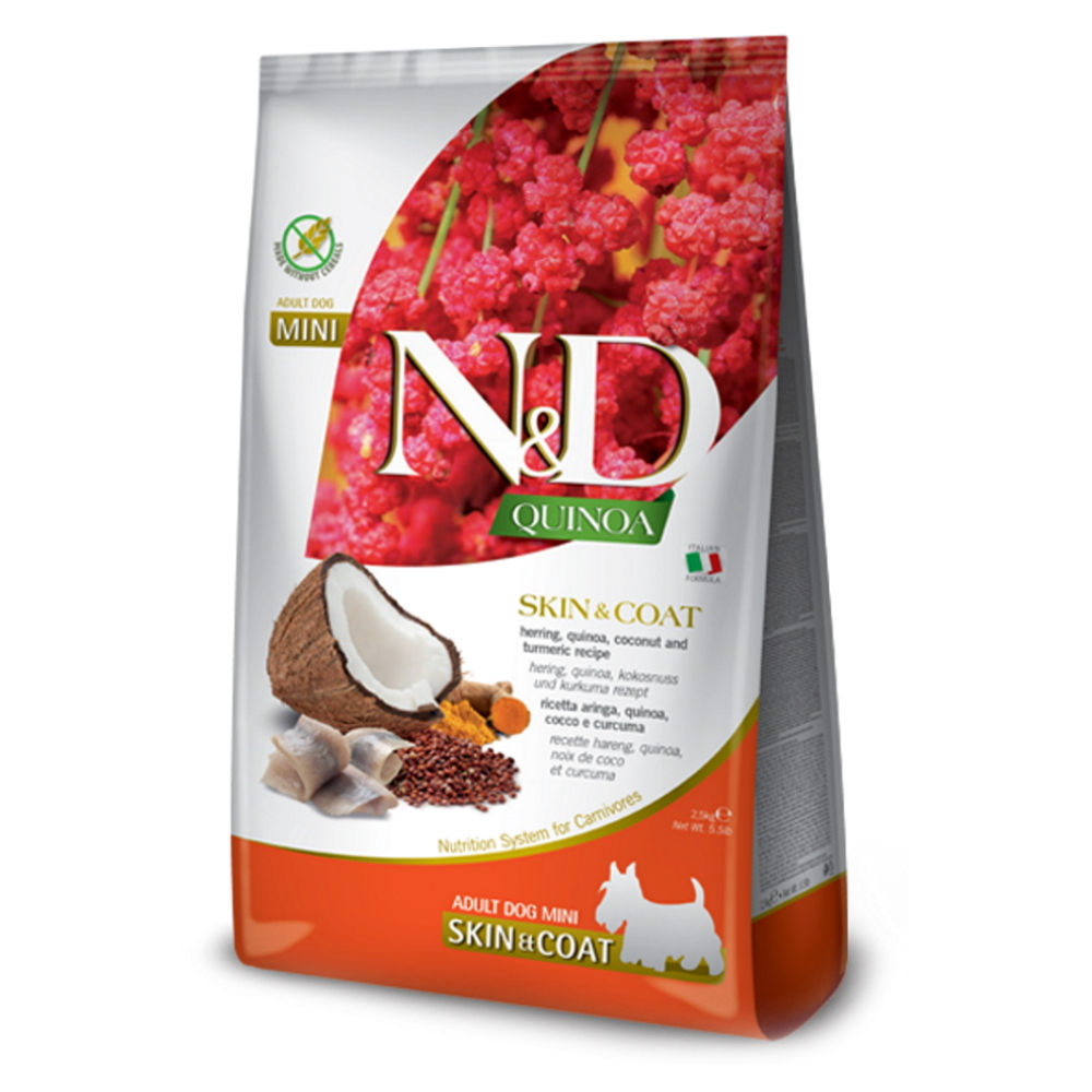 E-shop N&D Quinoa Skin & Coat Herring & Coconut pro malá plemena psů 2,5 kg