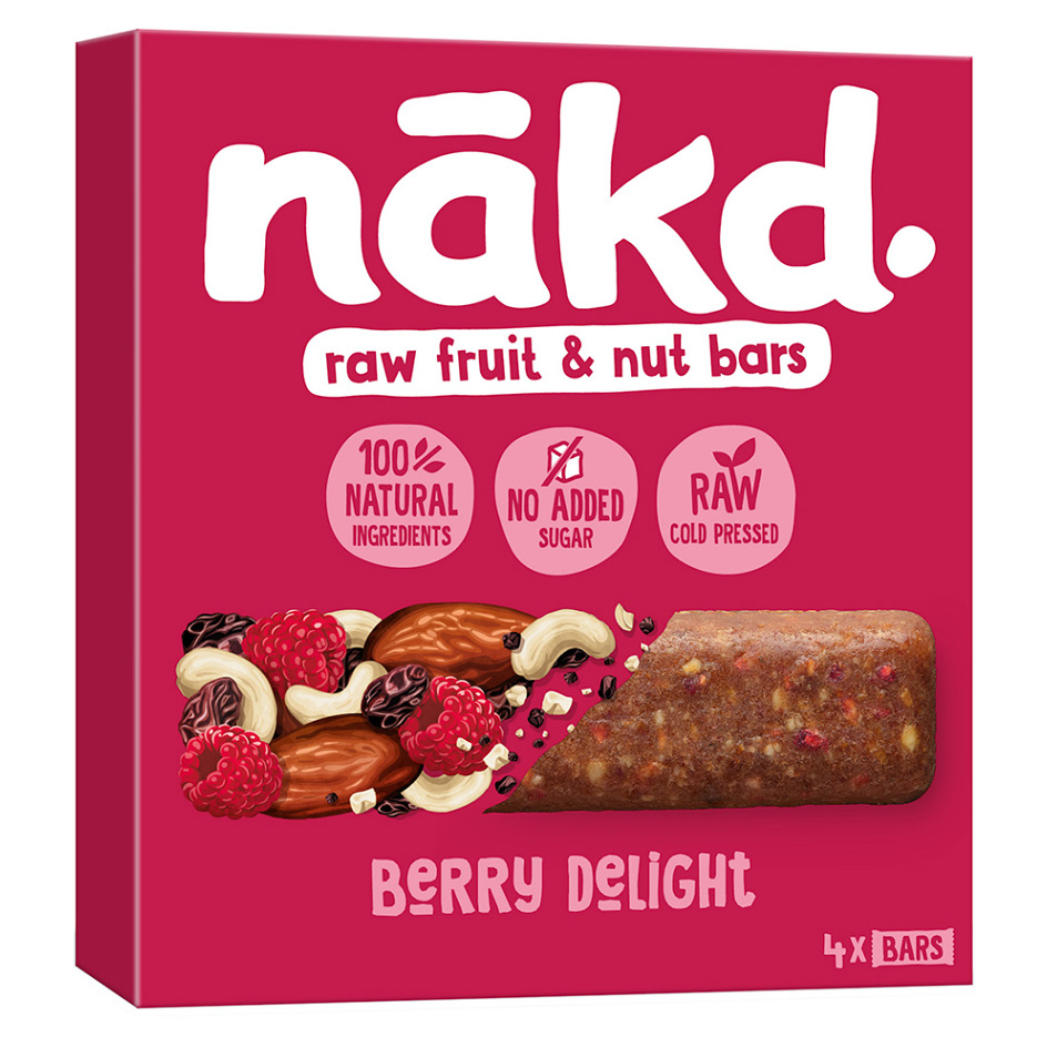 NAKD Berry delight ovocno oříškové raw tyčinky s malinami 4 x 35 g
