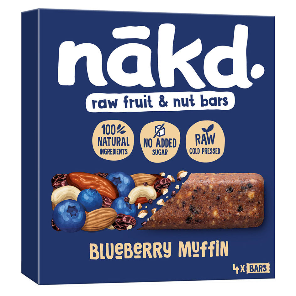 Levně NAKD Blueberry muffin raw ovocno oříškové tyčinky s borůvkami 4 x 35 g