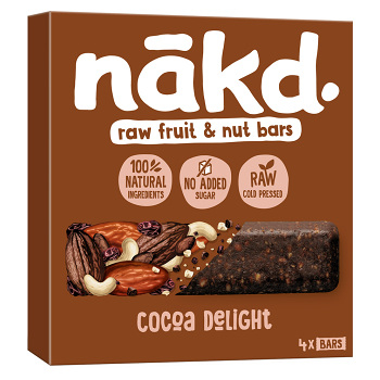 NAKD Cocoa delight ovocno oříškové raw tyčinky s kakaem 4 x 35 g, expirace 04.06.2024