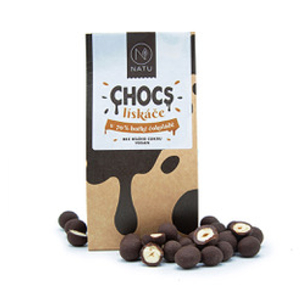 Levně NATU Chocs lískové ořechy v 70% hořké čokoládě 200 g