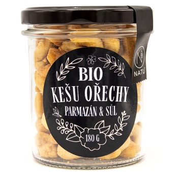 NATU Kešu ořechy s parmezánem a fleur de sel BIO 180 g (Kešu jádra) - Slané, Pražené