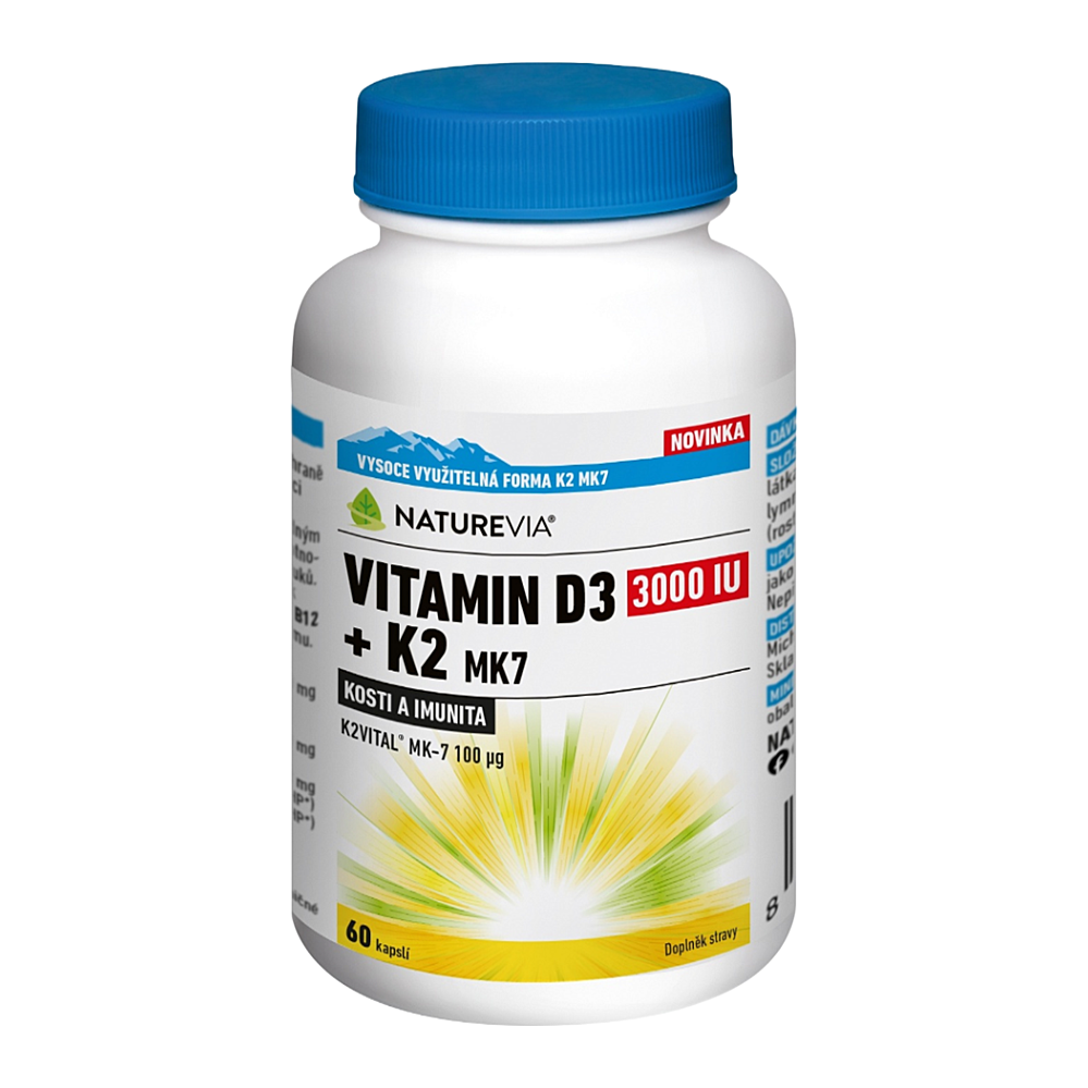 NATUREVIA Vitamin D3 3000IU + K2 MK7 60 kapslí