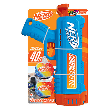 NERF DOG Dárková sada kompaktní blaster 30 cm a tenisové míčky 2 kusy (Házedla)