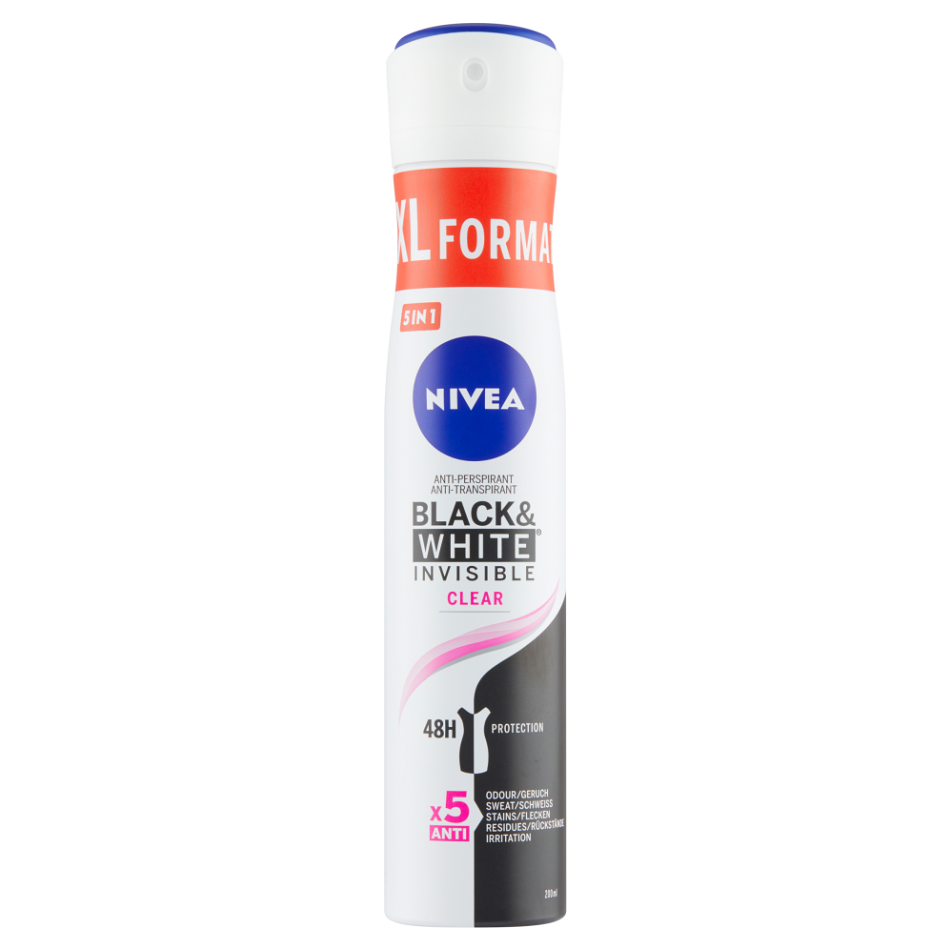 Levně NIVEA Black&White Invisible Clear Antiperspirant sprej 200 ml