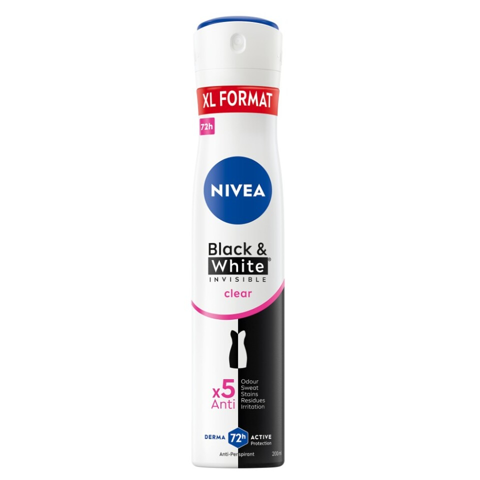 NIVEA Black&White Invisible Clear Antiperspirant sprej 200 ml