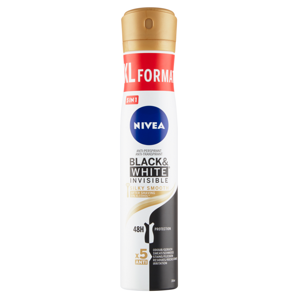Levně NIVEA Black&White Invisible Silky Smooth Antiperspirant sprej 200 ml