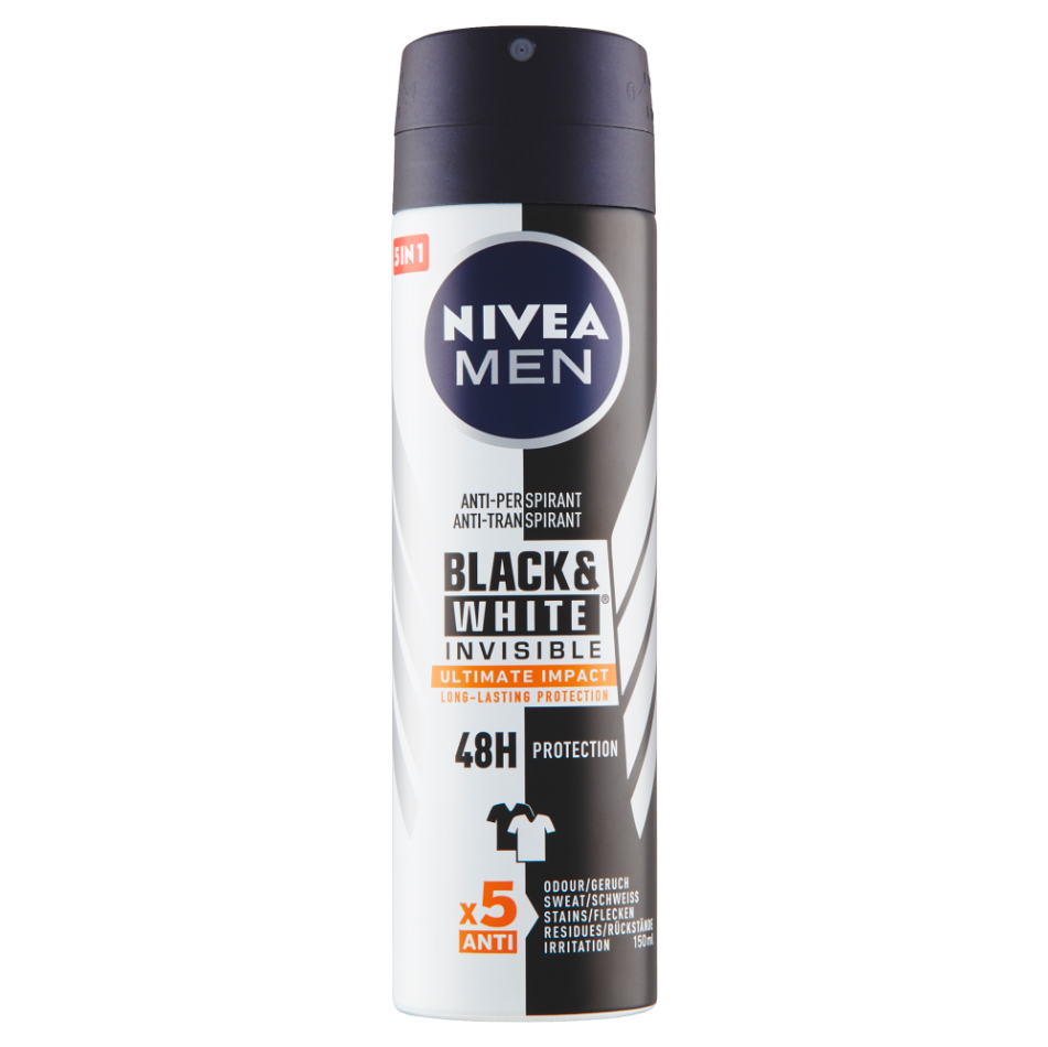 NIVEA Black&White Invisible Ultimate Impact Antiperspirant sprej pro muže 150 ml
