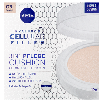 NIVEA Hyaluron Cellular Filler Cushion Pečující tónovací krém v houbičce odstín 03 (dark) 15 ml