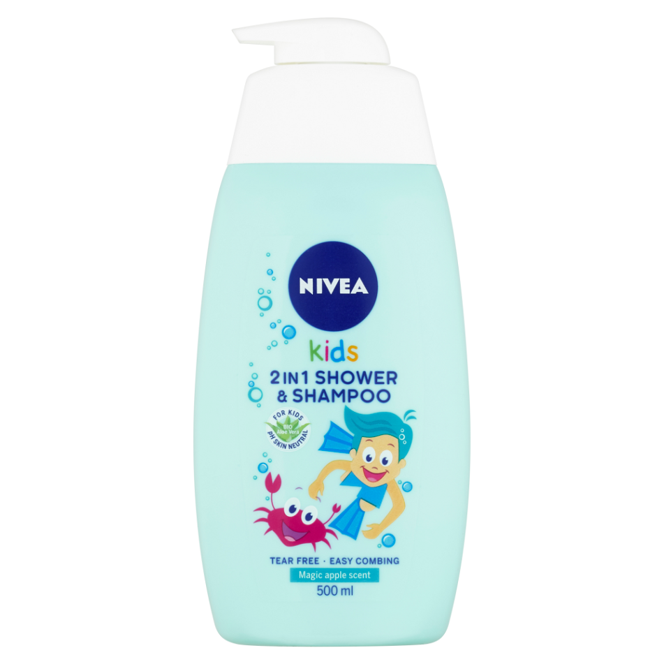 Levně NIVEA Kids Dětský sprchový gel a šampon 2v1 s jablečnou vůní 500 ml